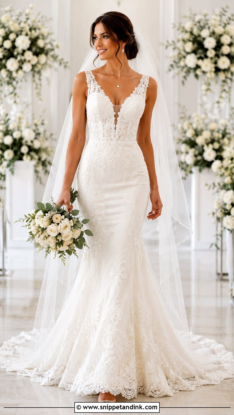 V Neck Mermaid Wedding Dress - Snippet and Ink - 25 Mermaid Style Wedding Dresses