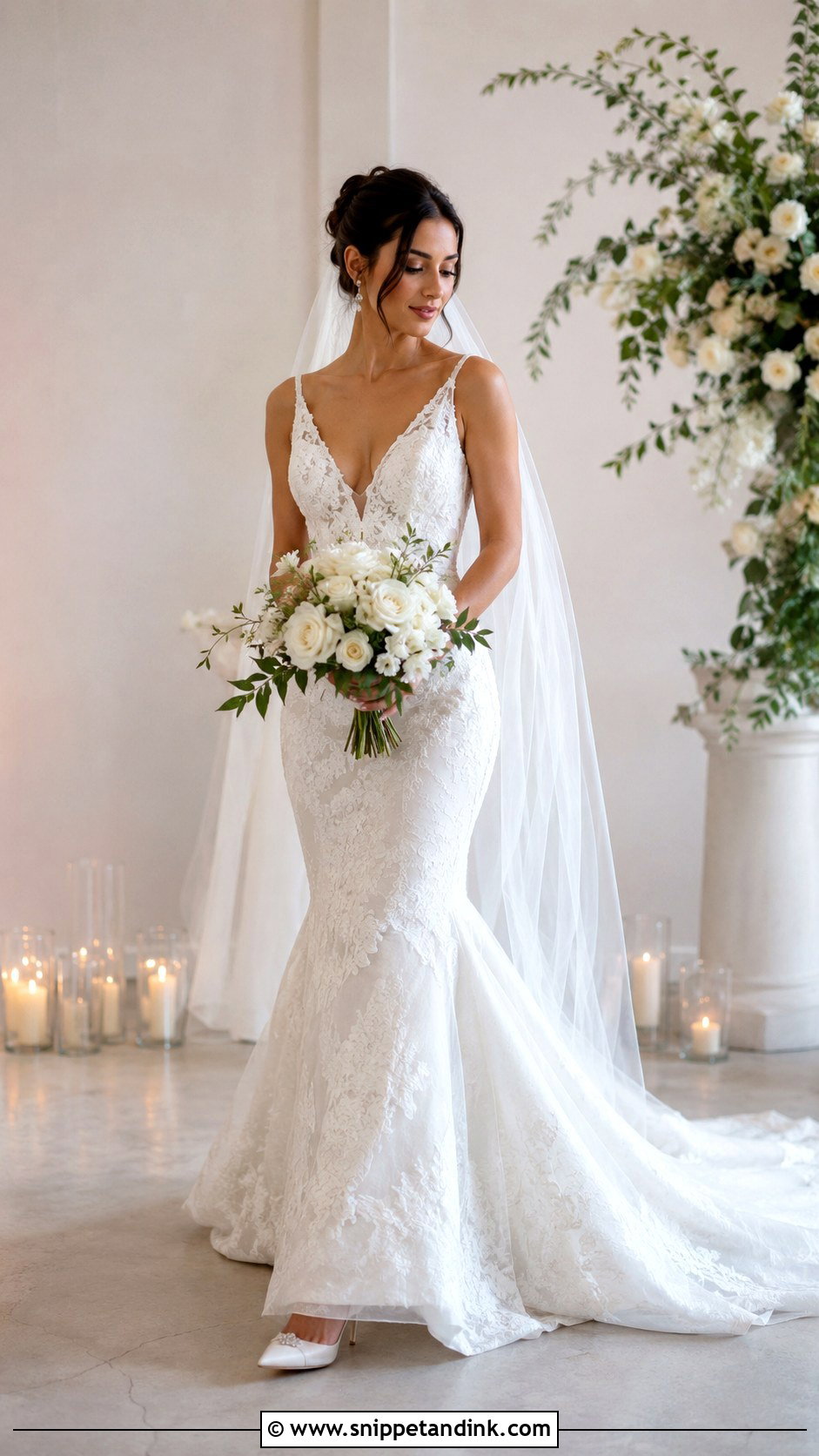 V Neck Mermaid Wedding Dress - Snippet and Ink - 25 Mermaid Style Wedding Dress Ideas