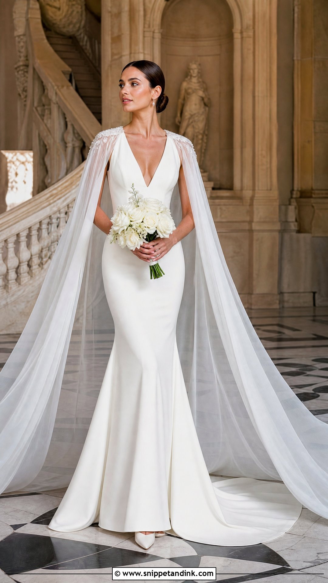 V Neck Mermaid Wedding Dress With Cape - Snippet and Ink - 20 V Neck Mermaid Wedding Dress Ideas