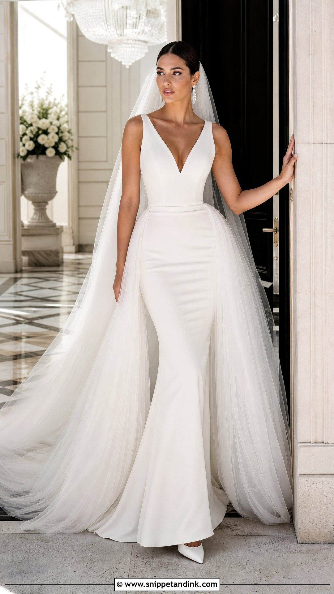 V Neck Mermaid Wedding Dress With Detachable Train - Snippet and Ink - 20 V Neck Mermaid Wedding Dress Ideas