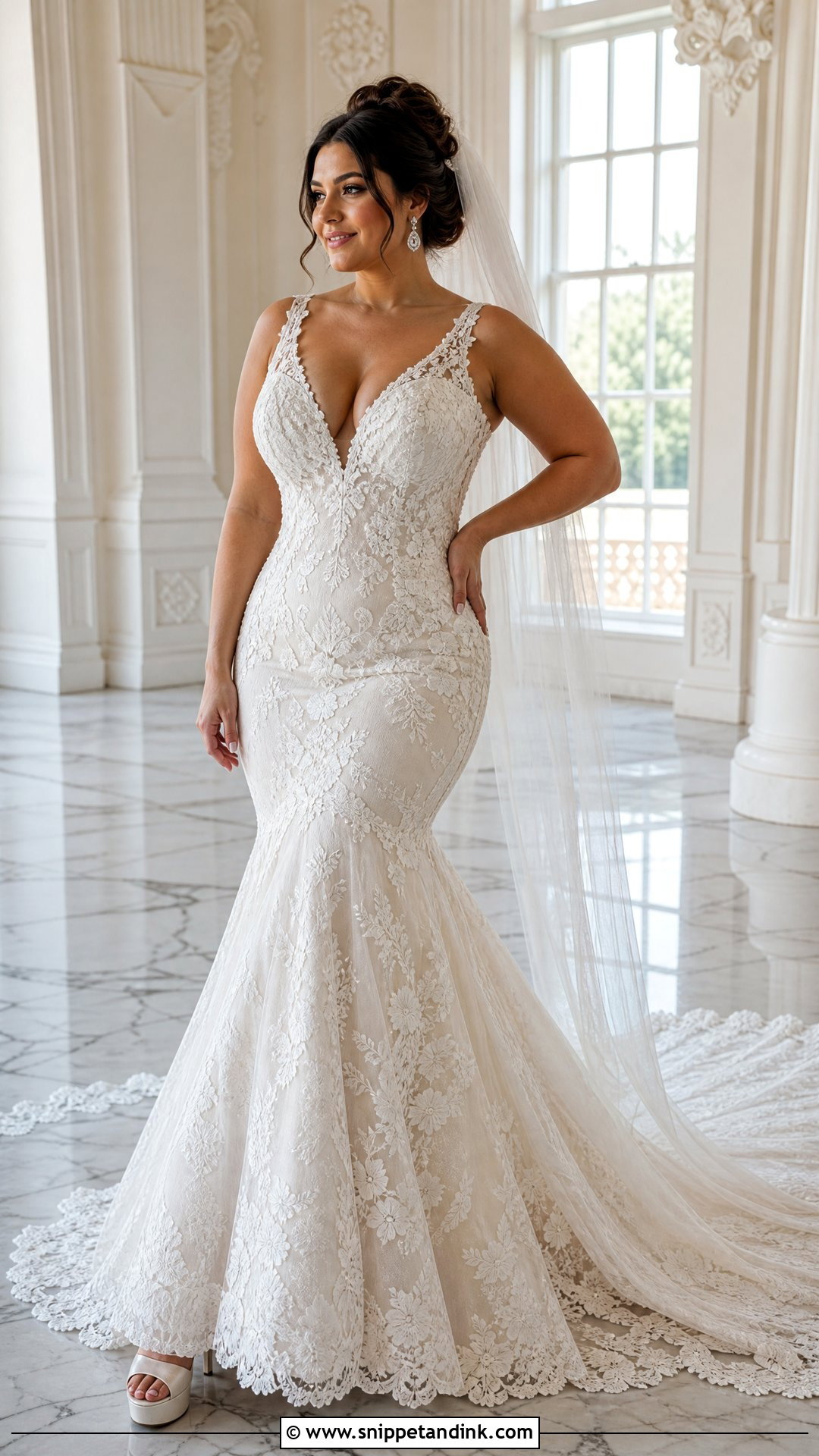 V Neck Mermaid Wedding Dress With Lace - Snippet and Ink - 20 V Neckline Wedding Dress Ideas