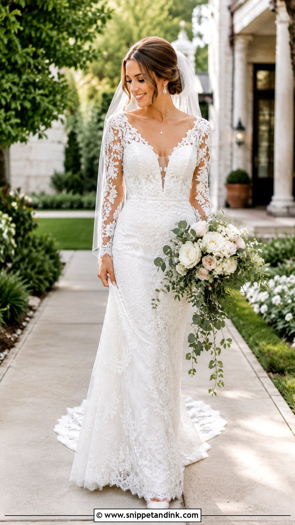 V Neck Mermaid Wedding Dress With Sleeves - Snippet and Ink - 20 Mermaid with Sleeves Wedding Dresses