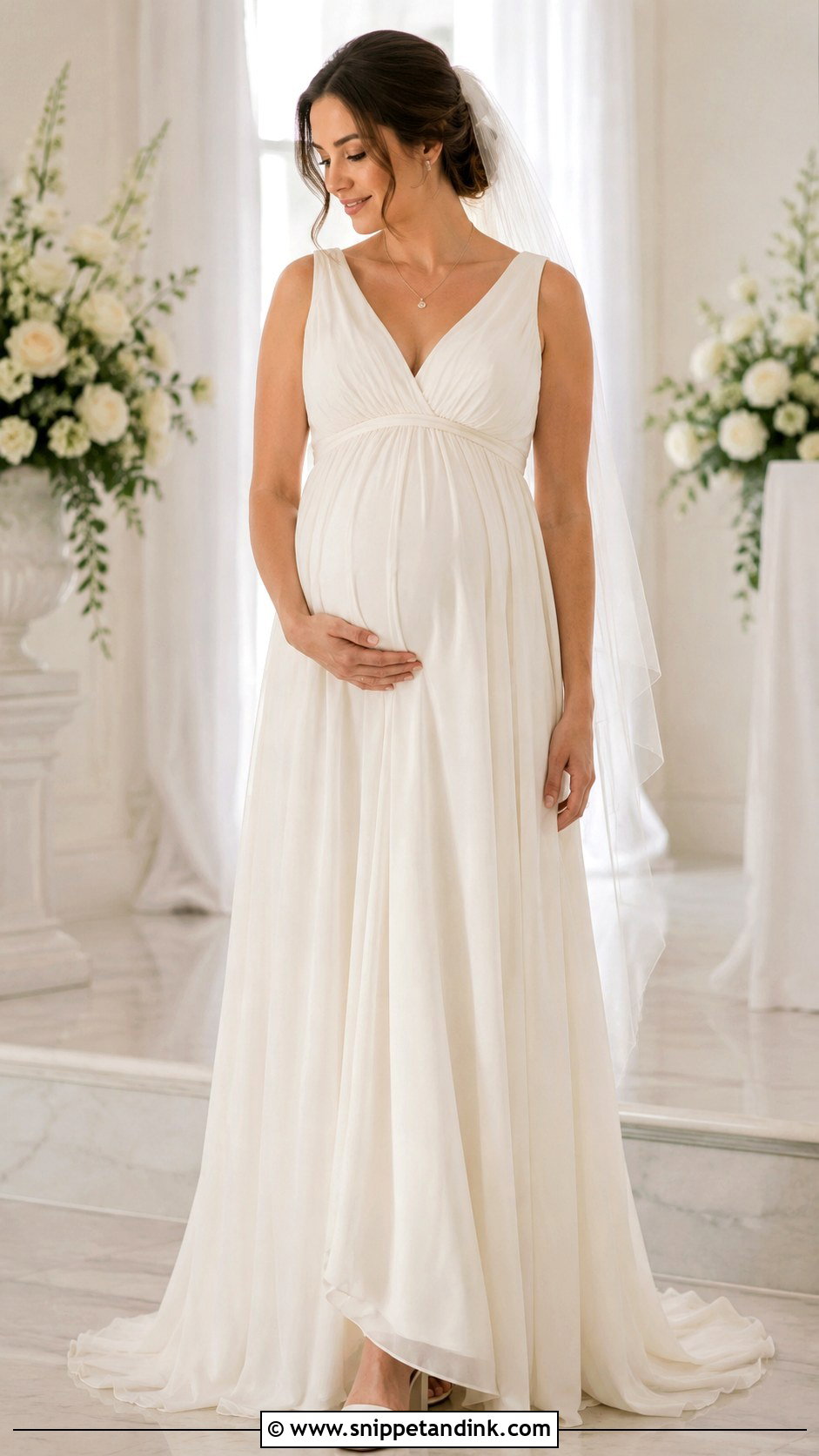 V Neck Pregnancy Wedding Dress - Snippet and Ink - 30 Pregnancy Wedding Dress Ideas