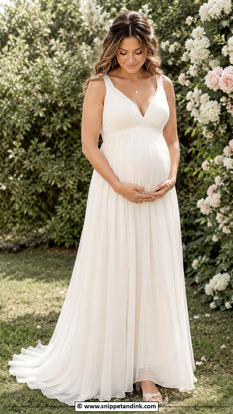 V Neck Pregnant Wedding Dress - Snippet and Ink - 30 Pregnant Wedding Dress Ideas