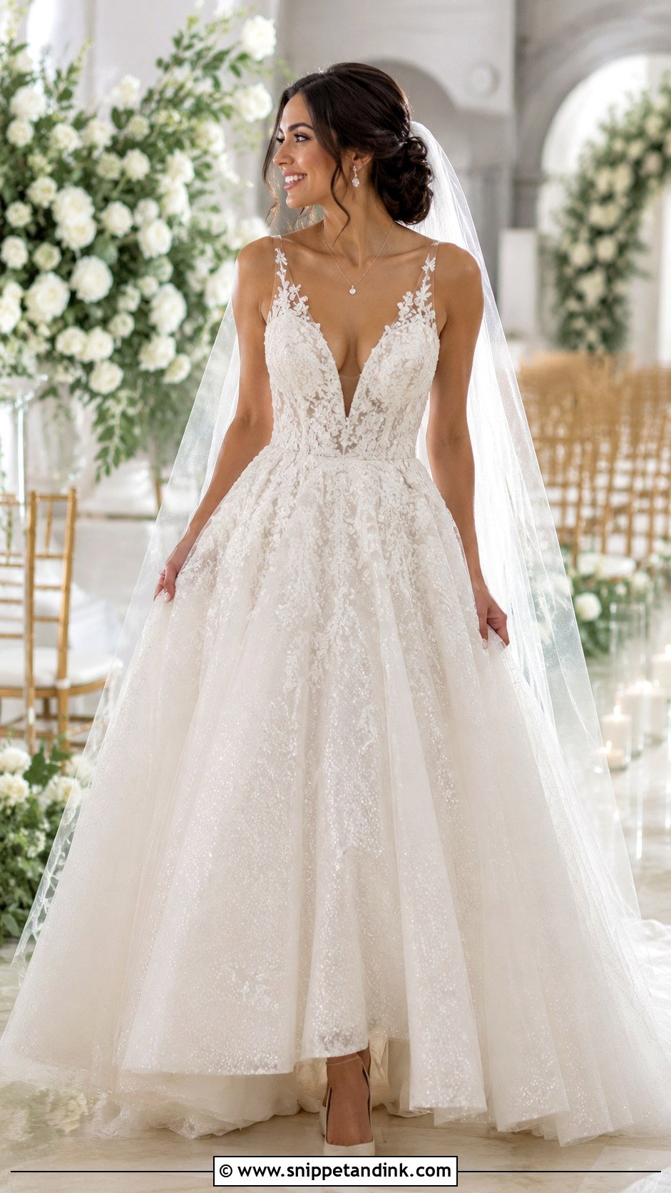 V Neck Princess Wedding Dress With Sparkle - Snippet and Ink - 30 Princess Wedding Dresses Sparkle