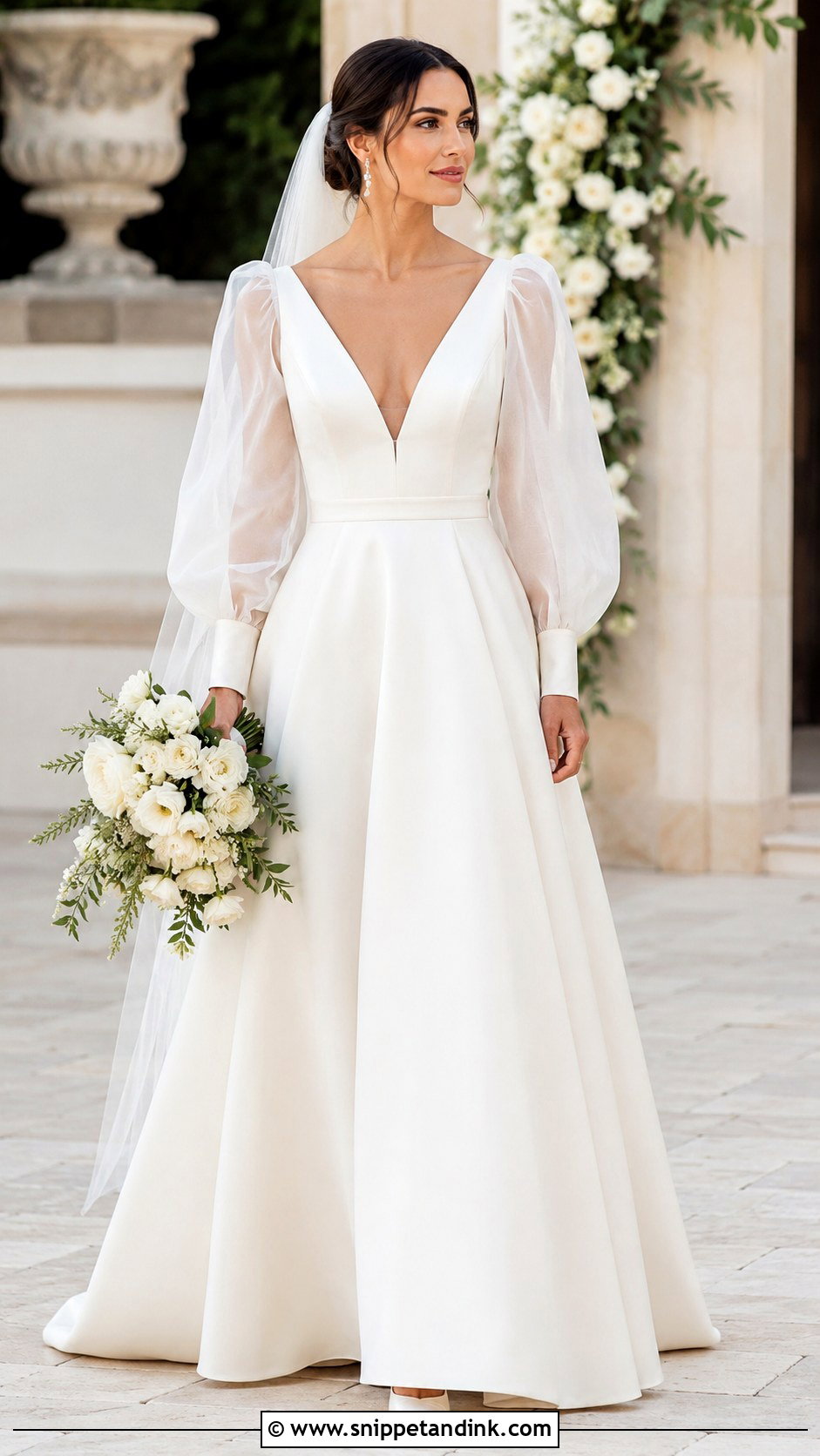 V Neck Puff Sleeve Wedding Dress - Snippet and Ink - 30 Puff Sleeve Wedding Dress Ideas