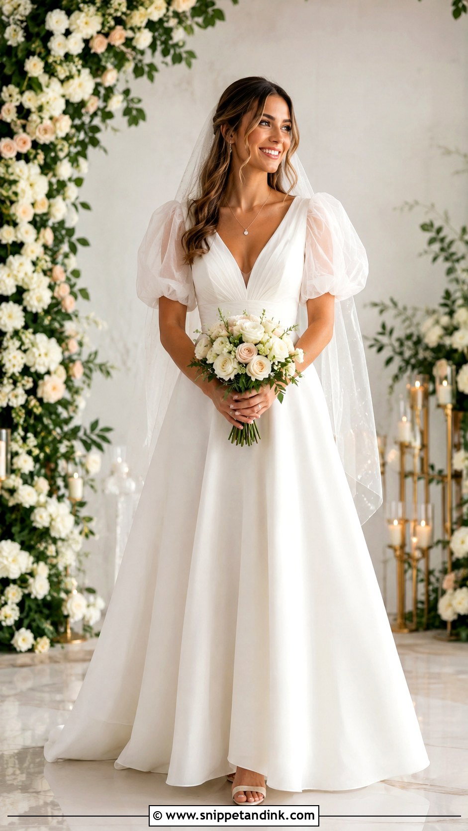 V Neck Puffy Sleeve Wedding Dress - Snippet and Ink - 25 Wedding Dress Puffy Sleeves