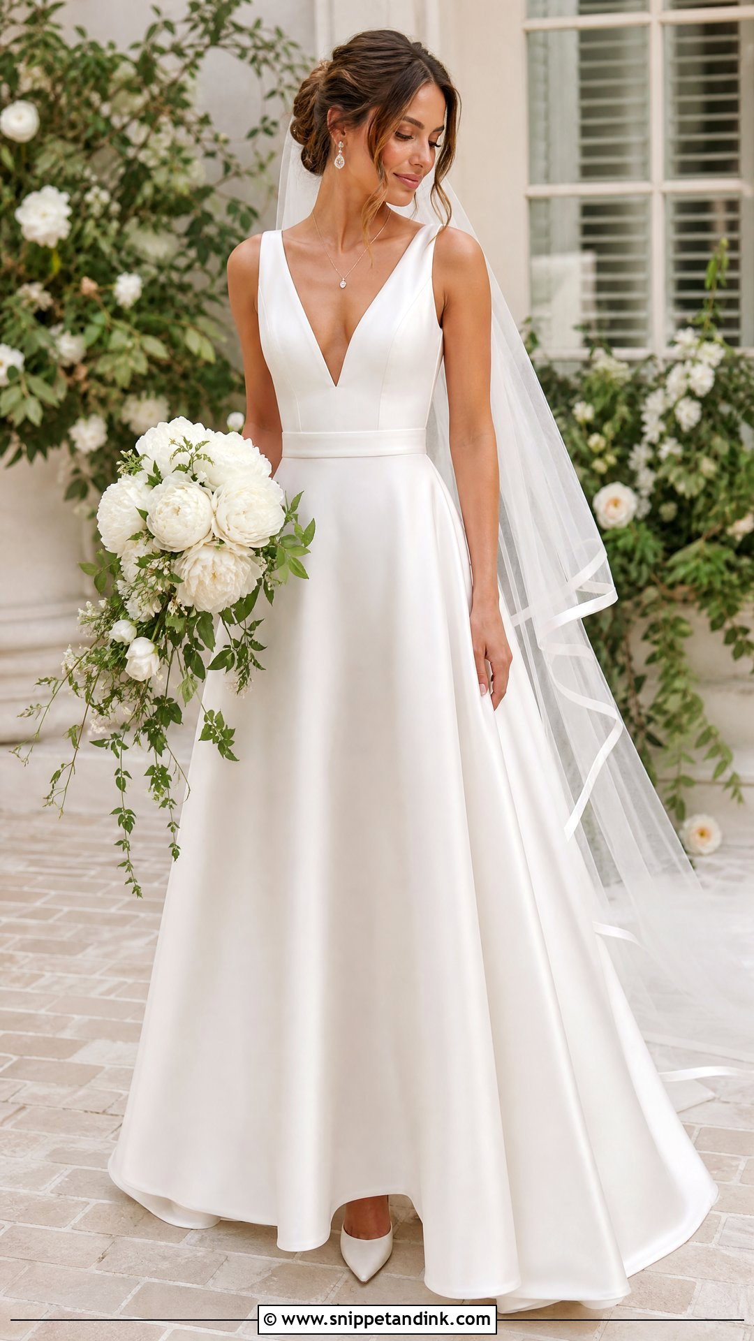 V Neck Satin A Line Wedding Dress - Snippet and Ink - 20 Satin Aline Wedding Dress Ideas