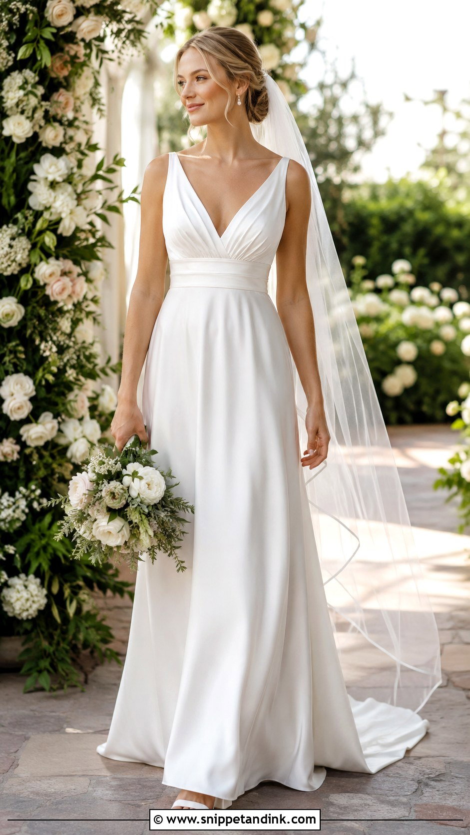 V Neck Satin Empire Waist Wedding Dress - Snippet and Ink - 20 Classy Satin Wedding Dress Ideas