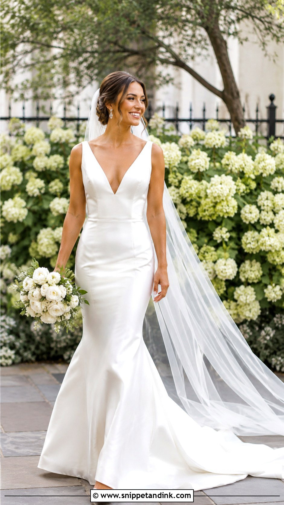 V Neck Satin Mermaid Wedding Dress - Snippet and Ink - 25 Satin Mermaid Wedding Dress Ideas