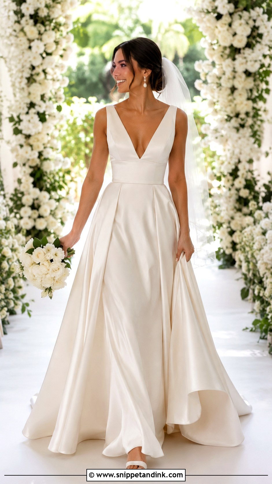 V Neck Satin Wedding Dress - Snippet and Ink - 30 Satin Wedding Dresses