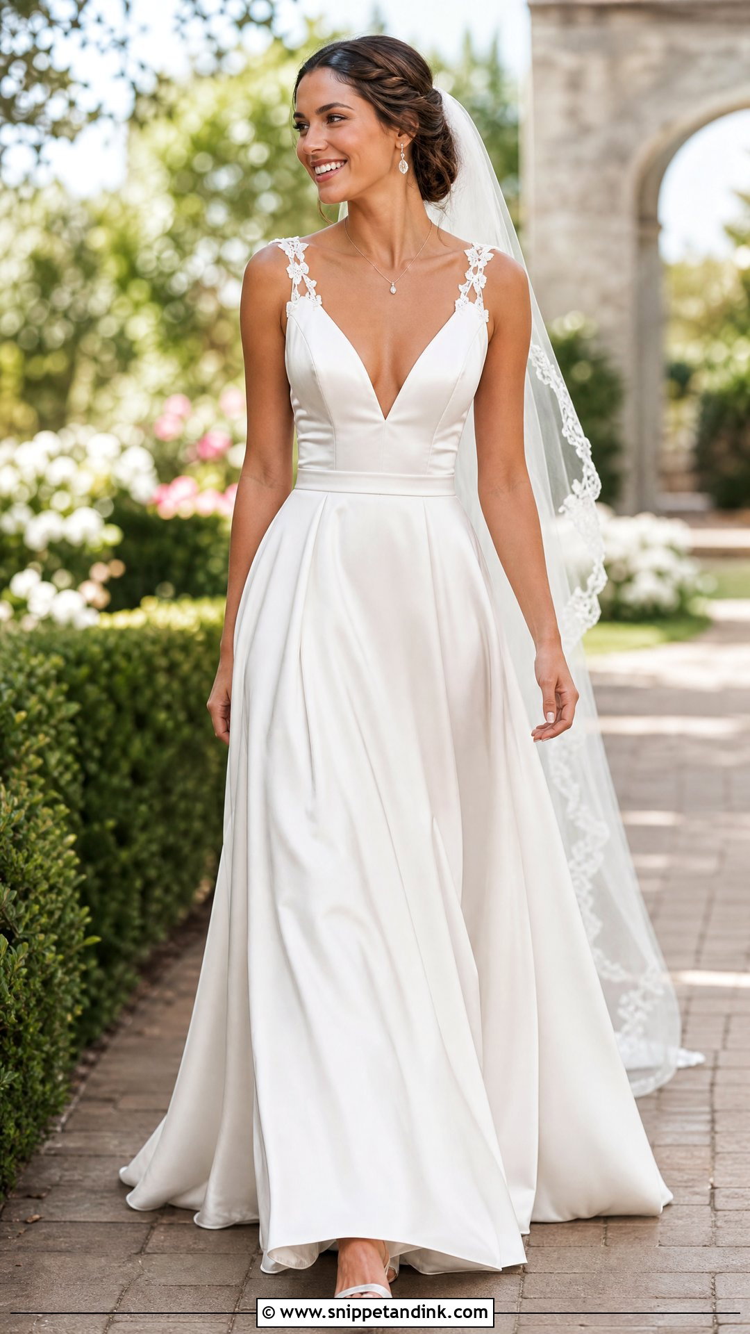V Neck Satin Wedding Dress With Lace Straps - Snippet and Ink - 20 Satin and Lace Wedding Dresses