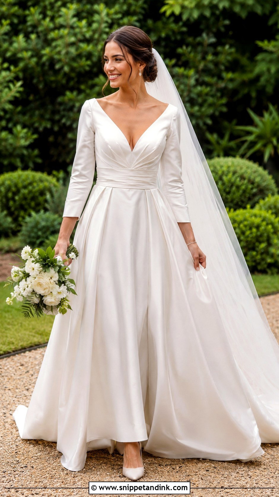 V Neck Satin Wedding Dress With Sleeves - Snippet and Ink - 25 Satin Wedding Dress with Sleeves
