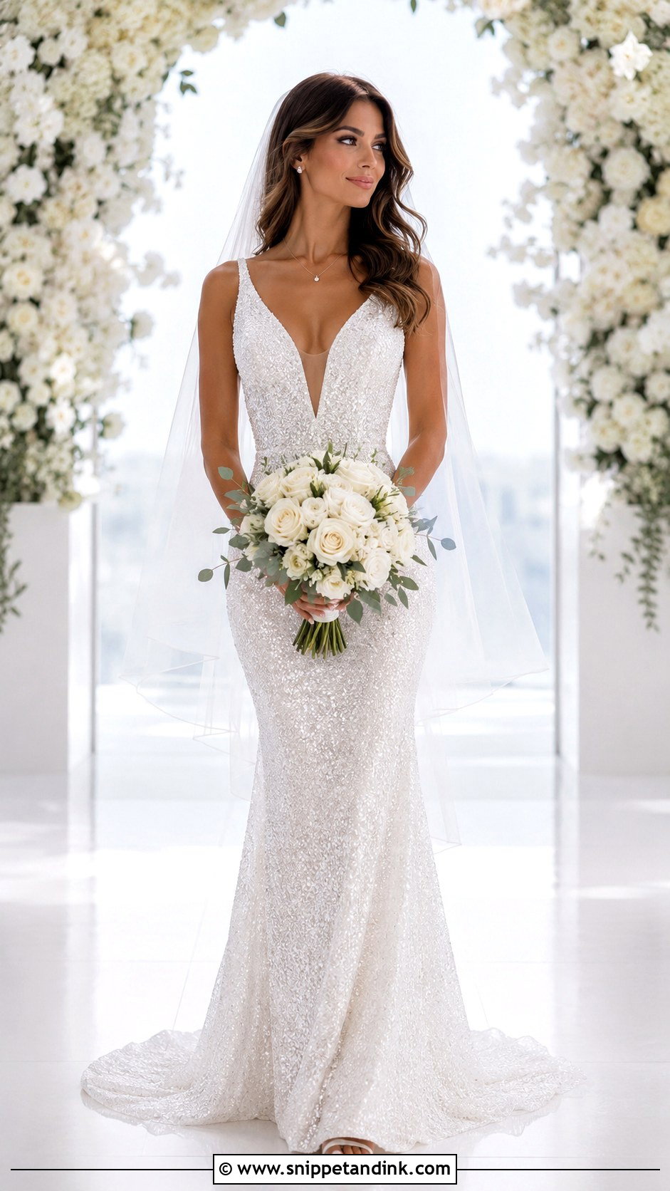 V Neck Sequin Wedding Dress - Snippet and Ink - 25 Sequin Wedding Dress Ideas