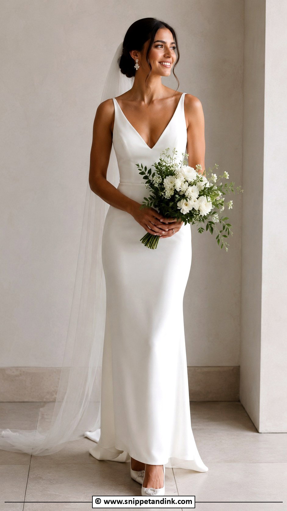 V Neck Sheath Wedding Dress - Snippet and Ink - 30 V Neck Wedding Dress Ideas