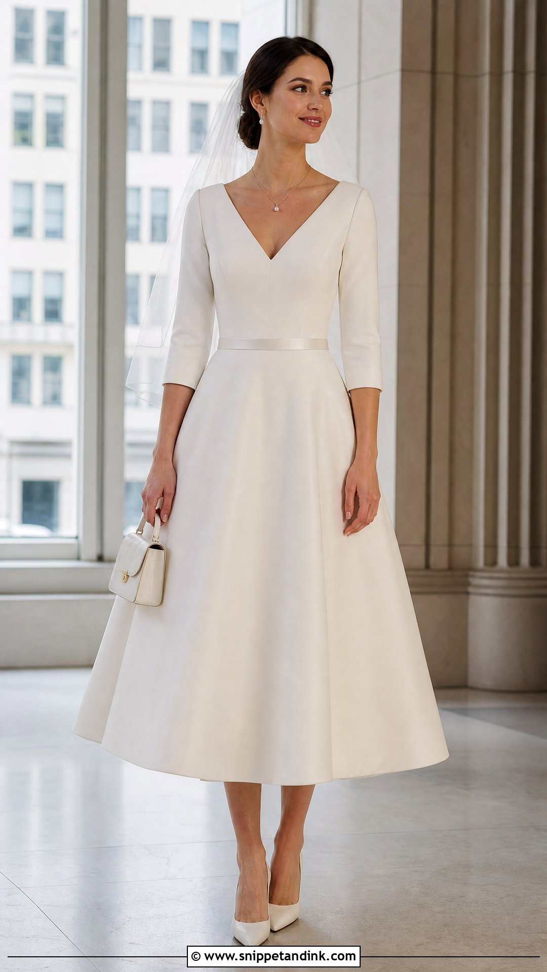V Neck Sleeve Tea Length Wedding Dress - Snippet and Ink - 20 Tea Length Wedding Dress with Sleeves