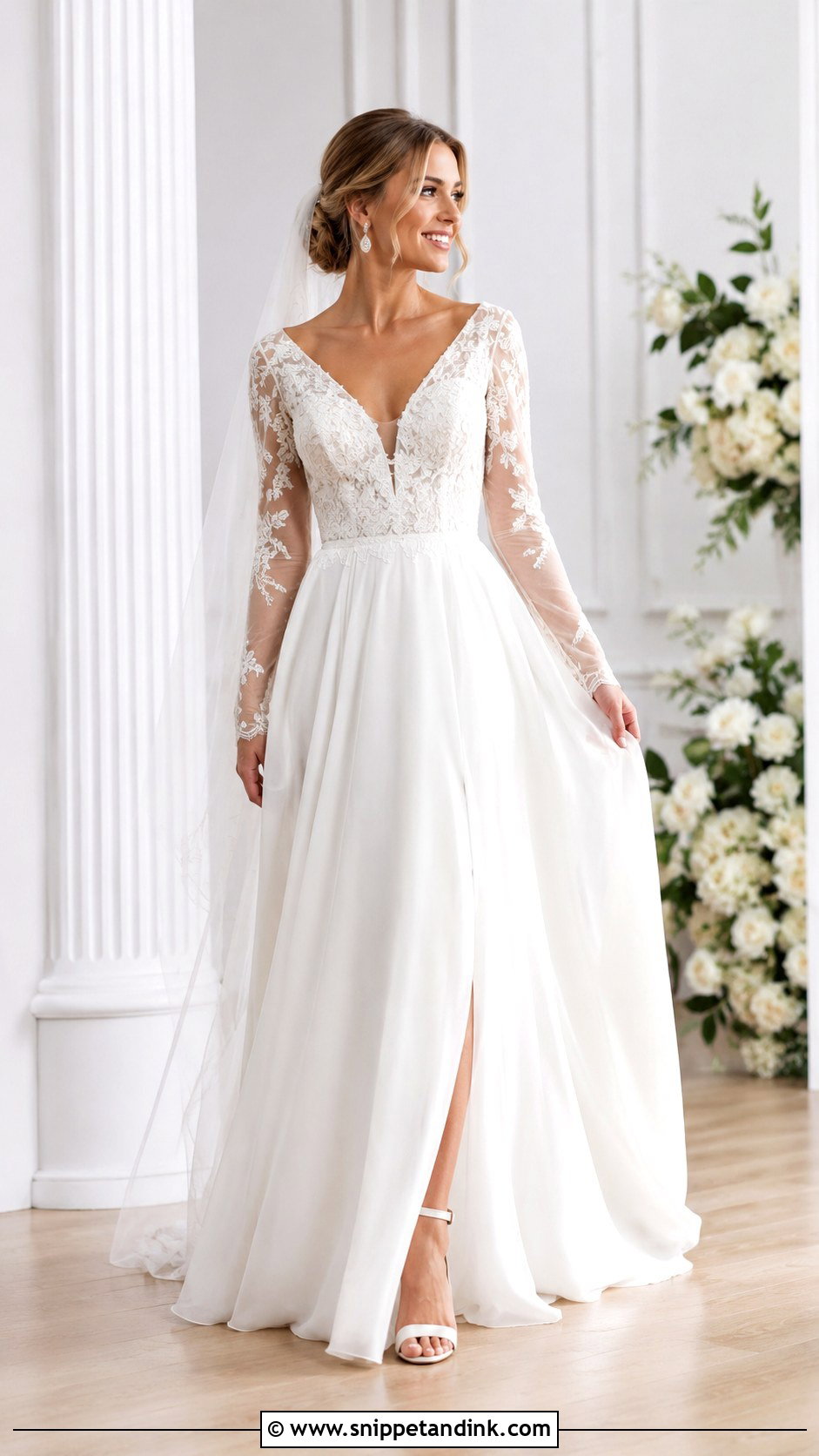V Neck Sleeve Wedding Dress - Snippet and Ink - 30 Wedding Dresses Sleeves