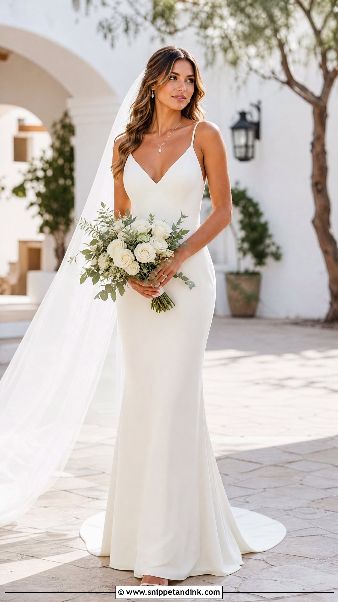 V Neck Spaghetti Strap Sheath Wedding Gown - Snippet and Ink - 20 Sheath Wedding Gown Ideas