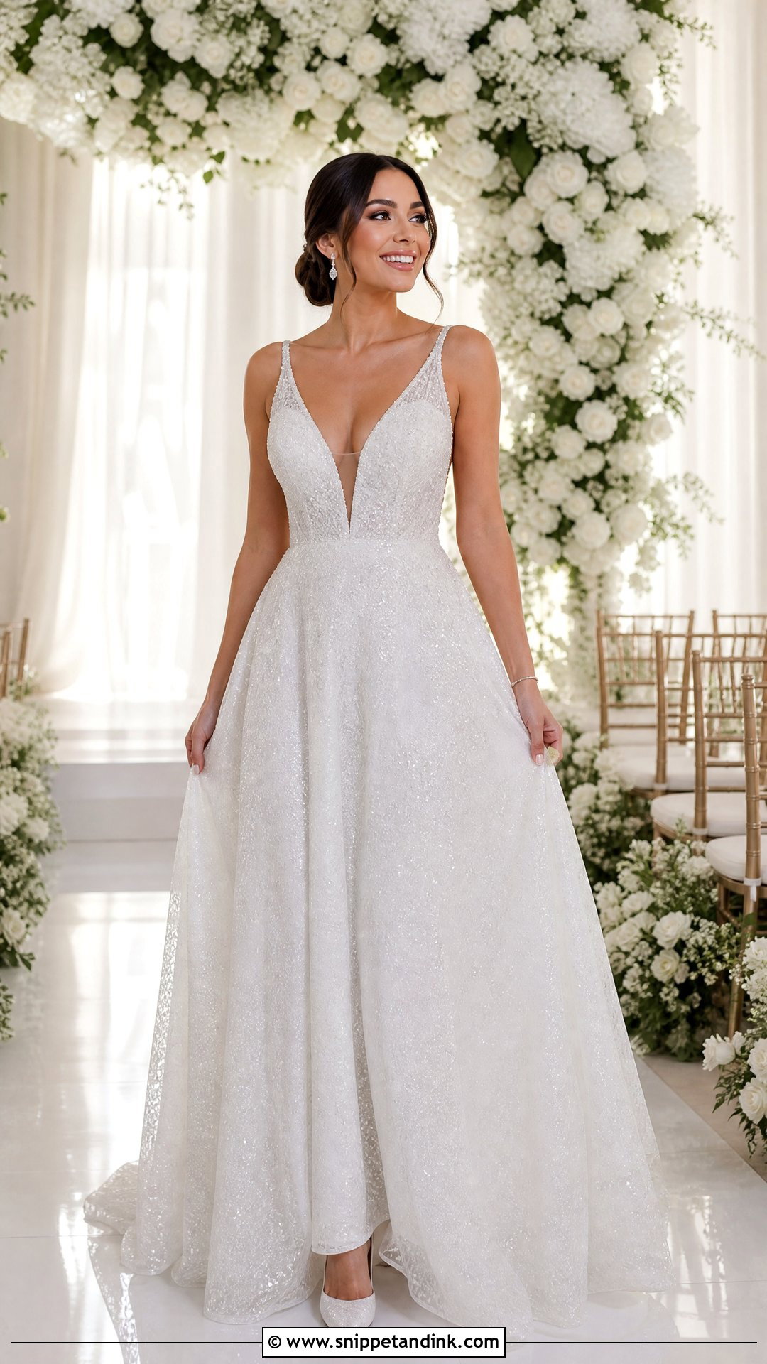 V Neck Sparkle Wedding Dress - Snippet and Ink - 20 Sparkle Wedding Dresses
