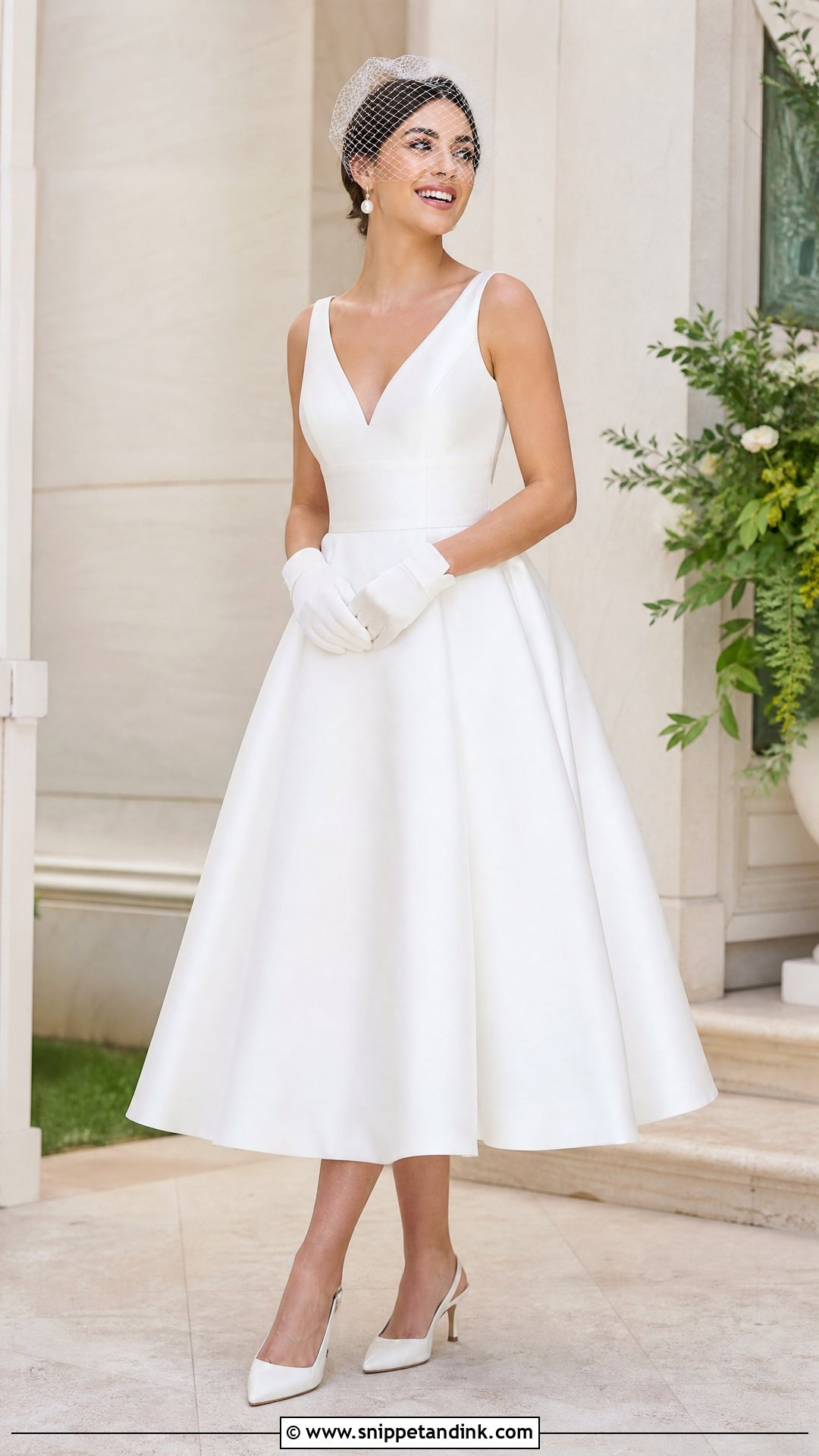 V Neck Tea Length Bridal Gown - Snippet and Ink - 20 V Neck Bridal Gown Ideas