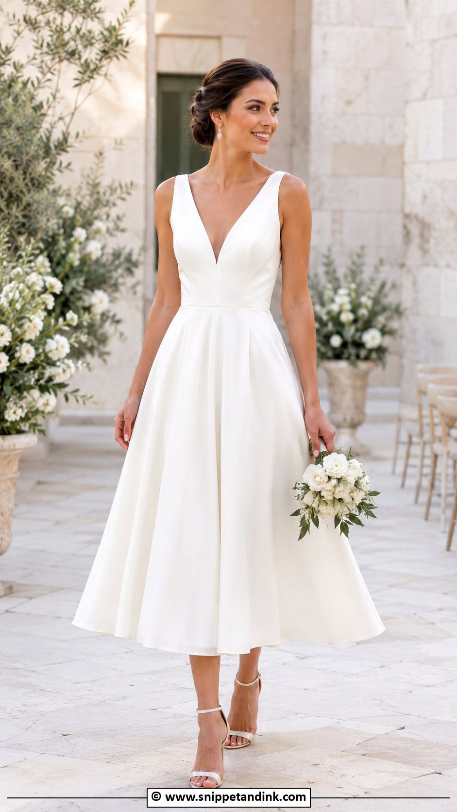V Neck Tea Length Wedding Dress - Snippet and Ink - 30 Tea Length Wedding Dress Ideas