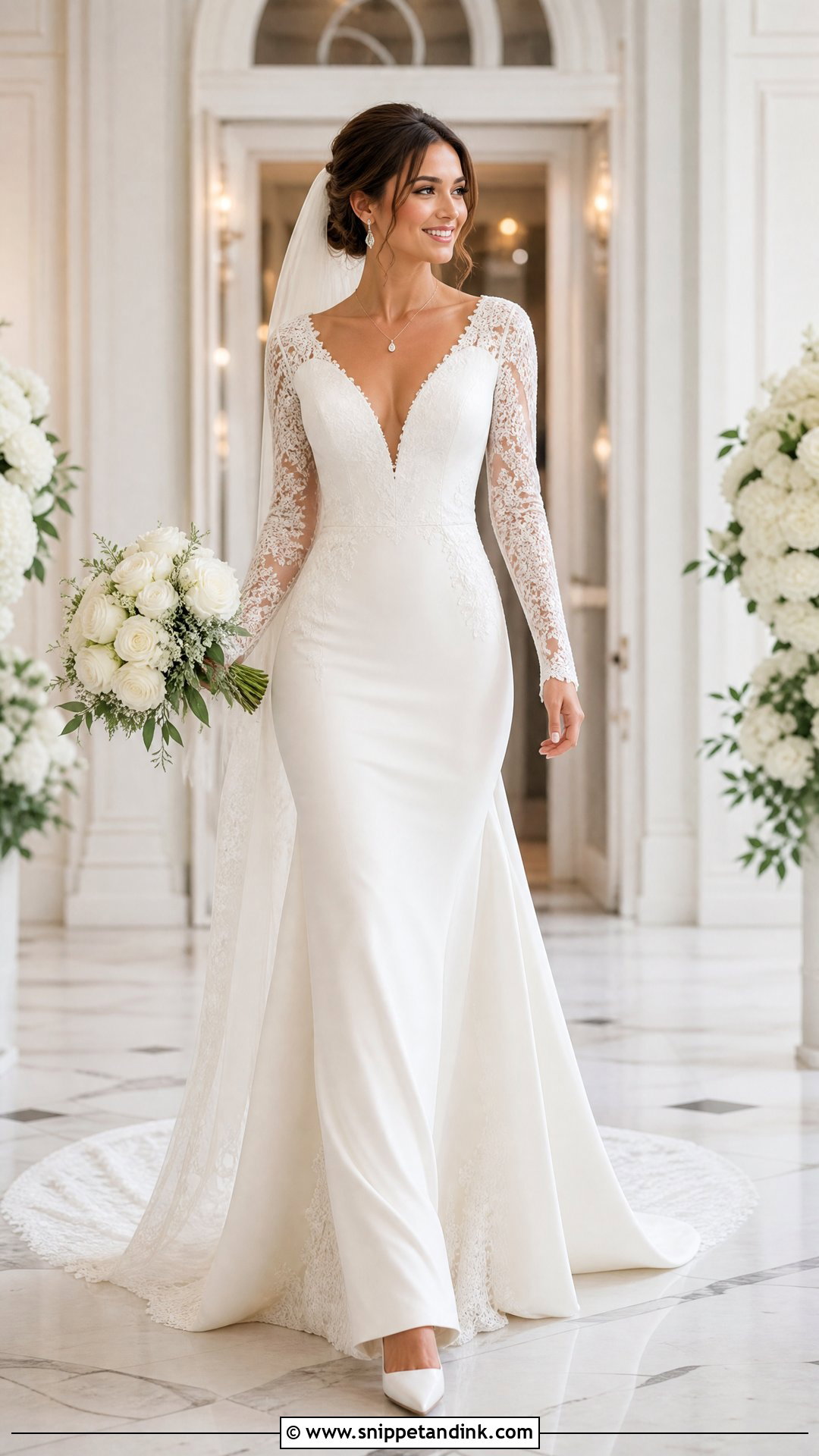 V Neck Trumpet Wedding Dress With Sleeves - Snippet and Ink - 20 Trumpet Wedding Dress with Sleeves