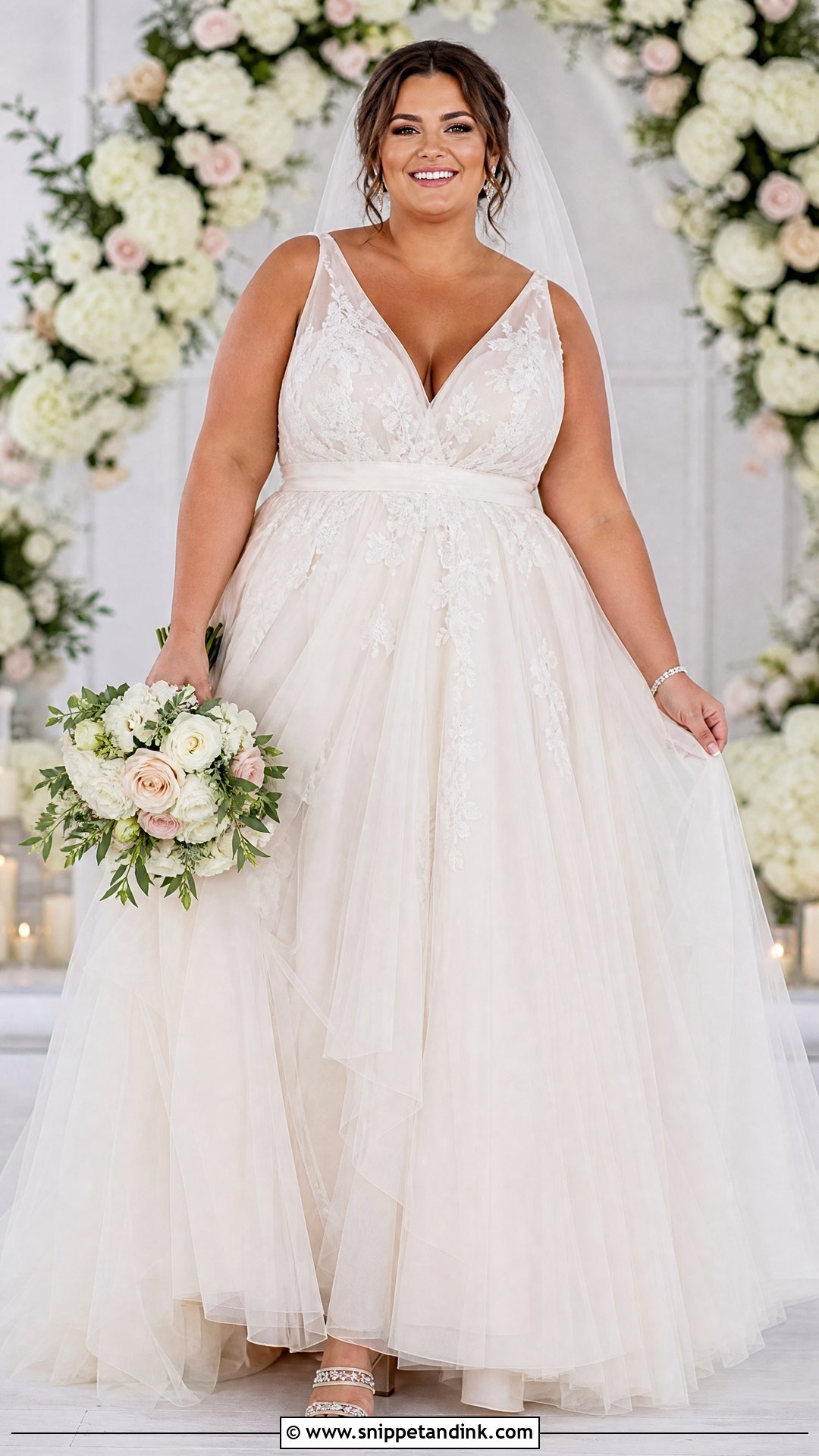 V Neck Tulle Plus Size Wedding Dress - Snippet and Ink - 20 Plus Sized Wedding Dress Ideas