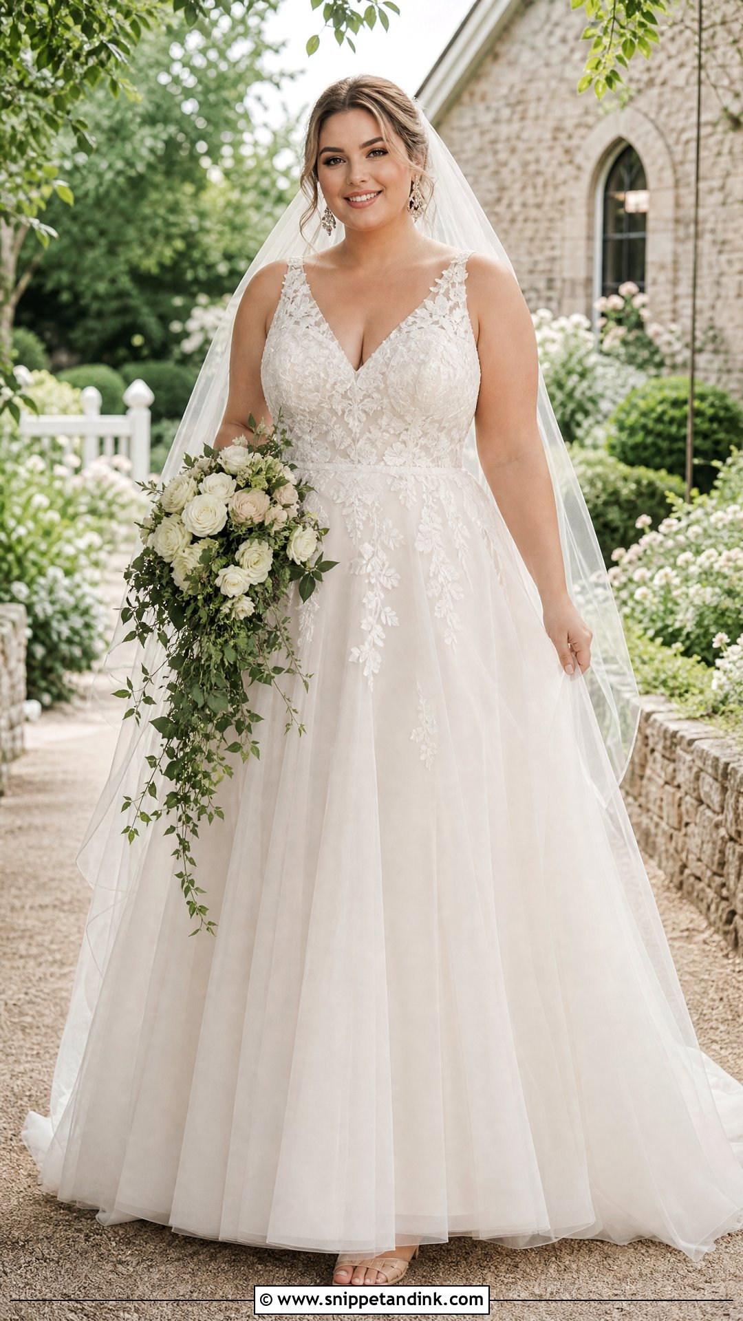 V Neck Tulle Plus Size Wedding Gown - Snippet and Ink - 20 Wedding Gowns for Plus Size Brides