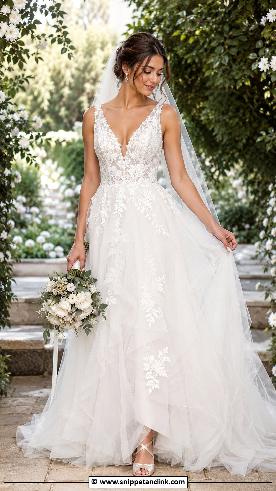 V Neck Tulle Wedding Dress - Snippet and Ink - 30 V Neck Wedding Dress Ideas