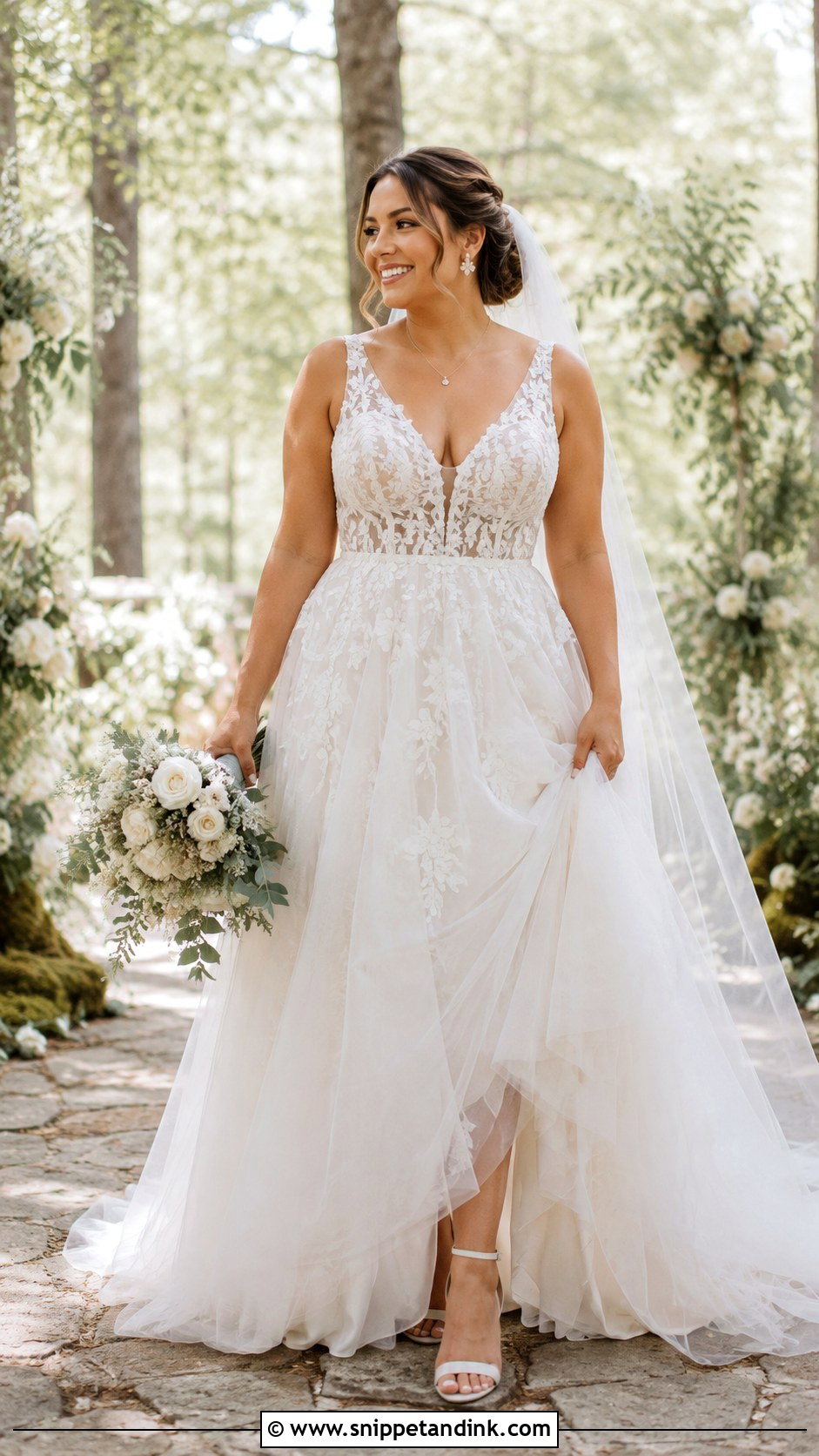 V Neck Tulle Wedding Dress - Snippet and Ink - 20 Curvy Wedding Dresses