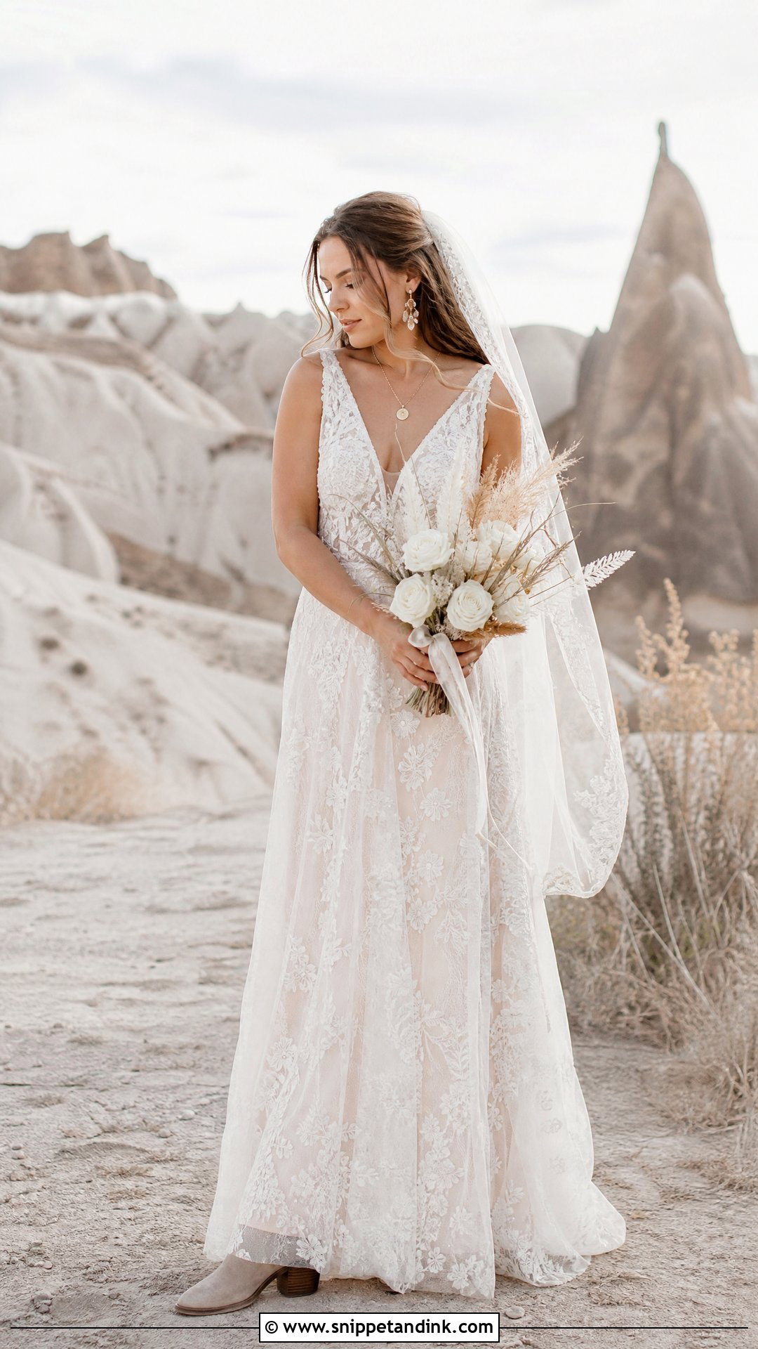 V Neck Vintage Bohemian Lace Wedding Dress - Snippet and Ink - 20 Vintage Bohemian Lace Wedding Dress Ideas