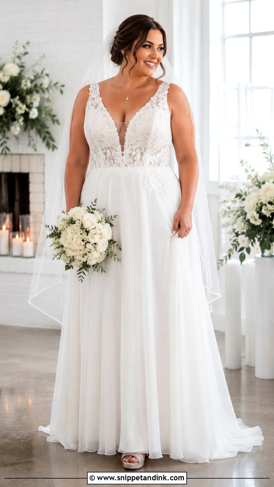 V Neck Wedding Dress - Snippet and Ink - 20 Wedding Dresses for Curvy Women