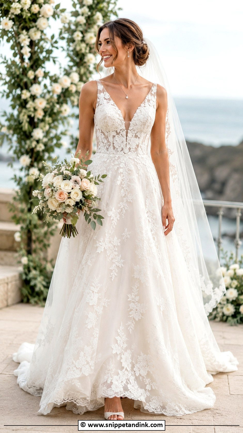V Neck Wedding Dress - Snippet and Ink - 30 Pretty Wedding Dresses
