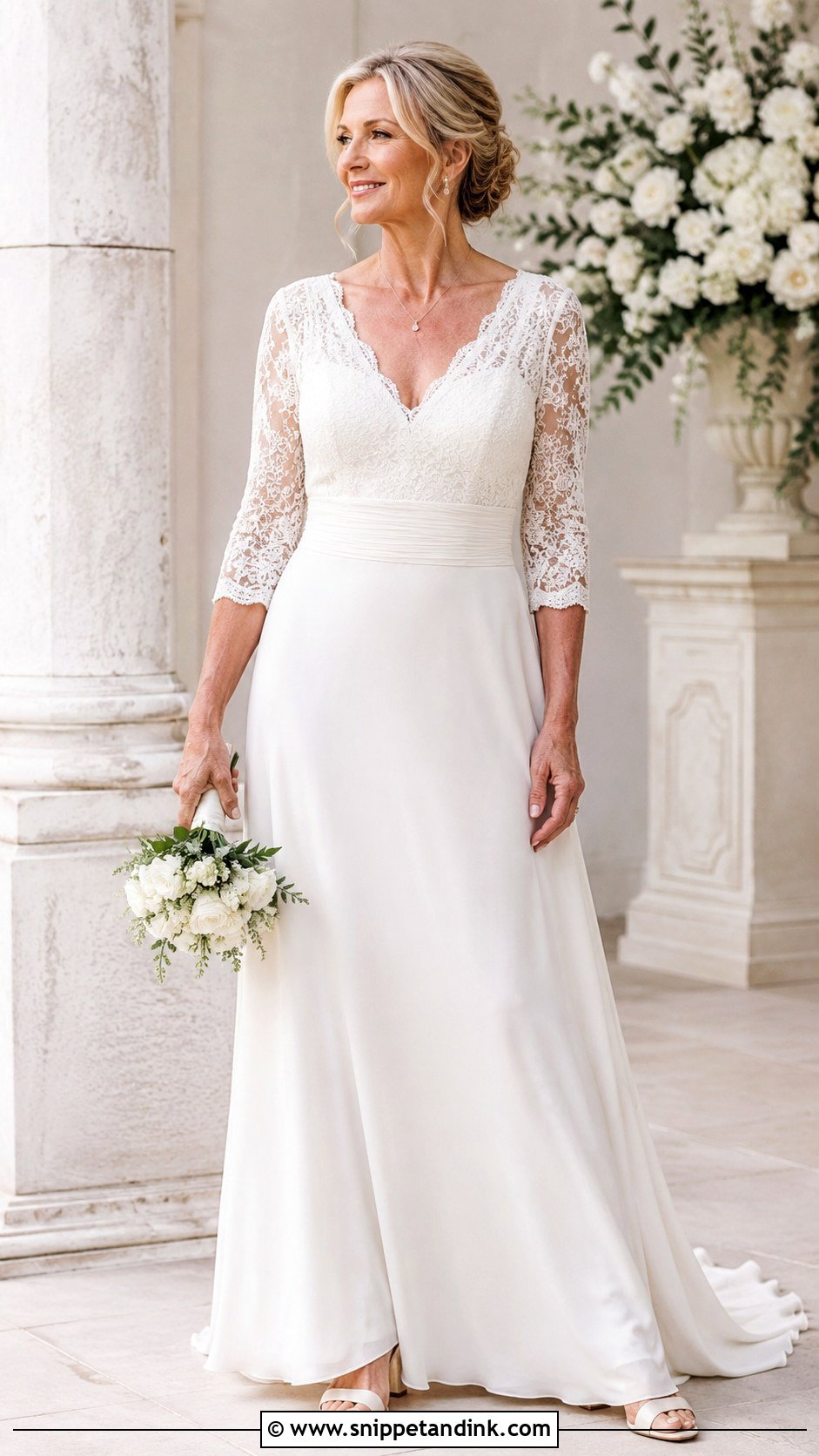 V Neck Wedding Dress For Women Over 50 - Snippet and Ink - 25 Over 50 Wedding Dress Ideas