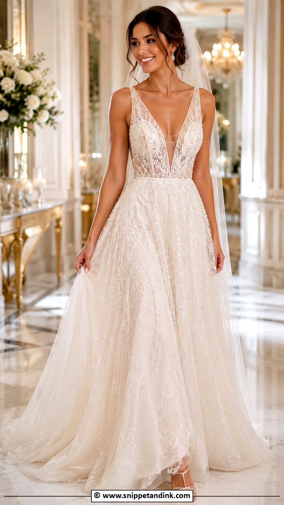 V Neck Wedding Dress With Beading - Snippet and Ink - 30 V Neck Wedding Dress Ideas