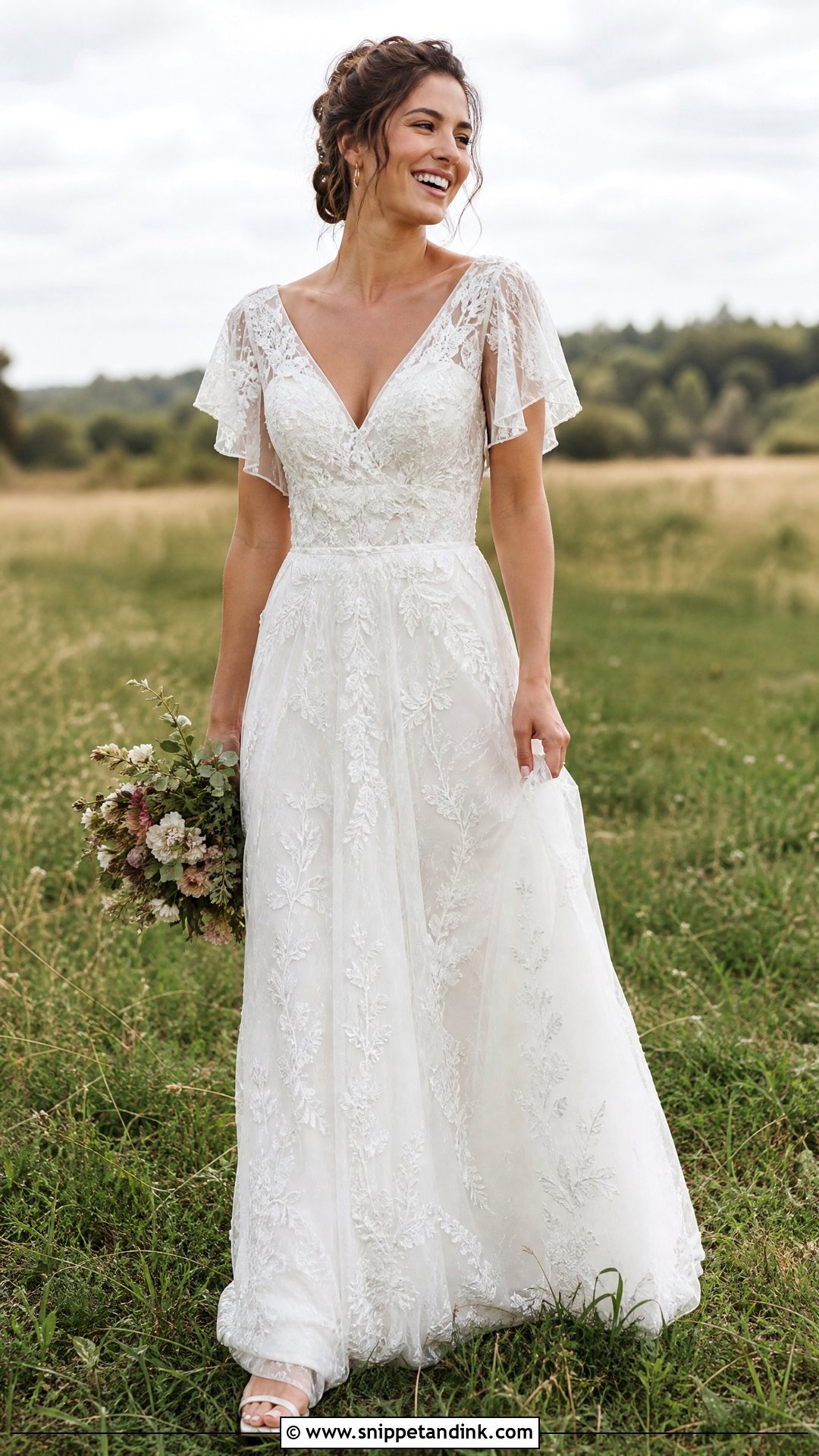 V Neck Wedding Dress With Boho Lace Overlay - Snippet and Ink - 20 Wedding Dress with Lace Overlay Ideas