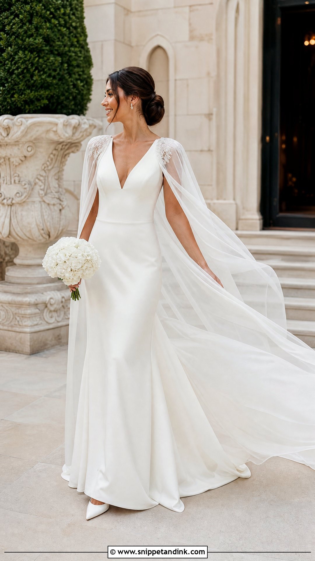 V Neck Wedding Dress With Bridal Cape - Snippet and Ink - 20 V Neckline Wedding Dress Ideas