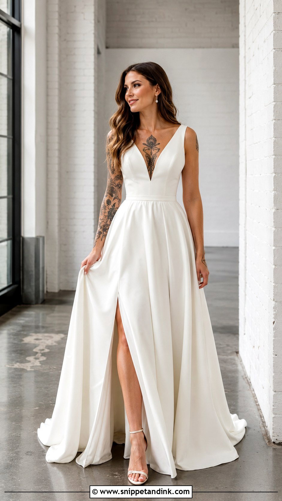 V Neck Wedding Dress With Chest Tattoos - Snippet and Ink - 25 Wedding Dress with Tattoos Ideas