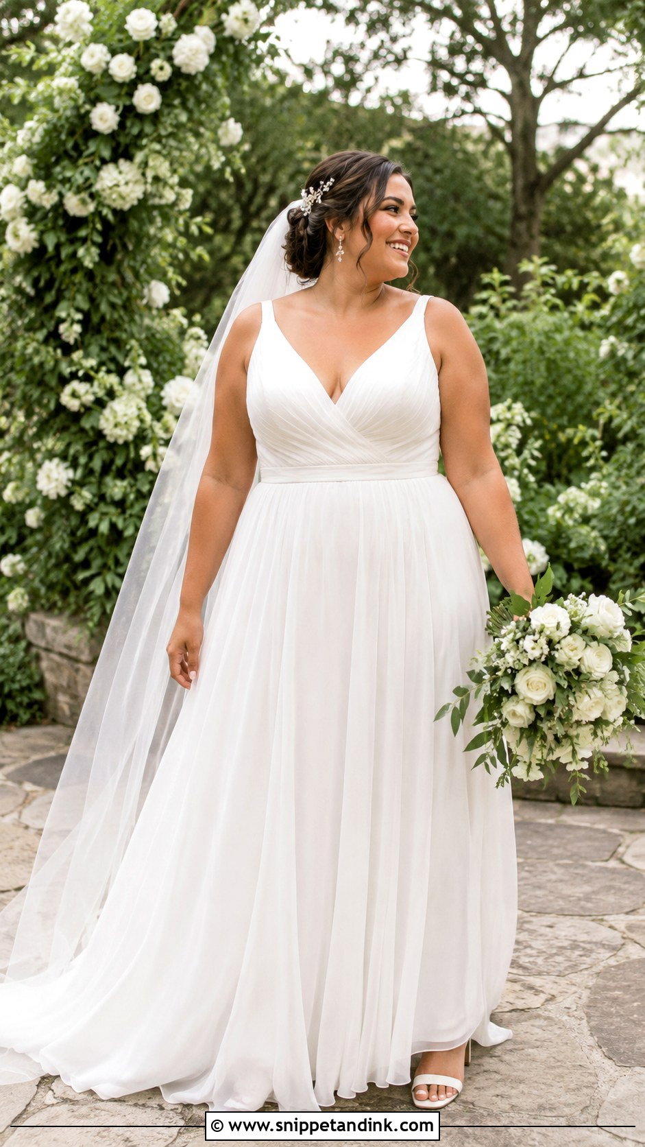 V Neck Wedding Dress With Chiffon Skirt - Snippet and Ink - 20 Wedding Dresses for Midsize Brides
