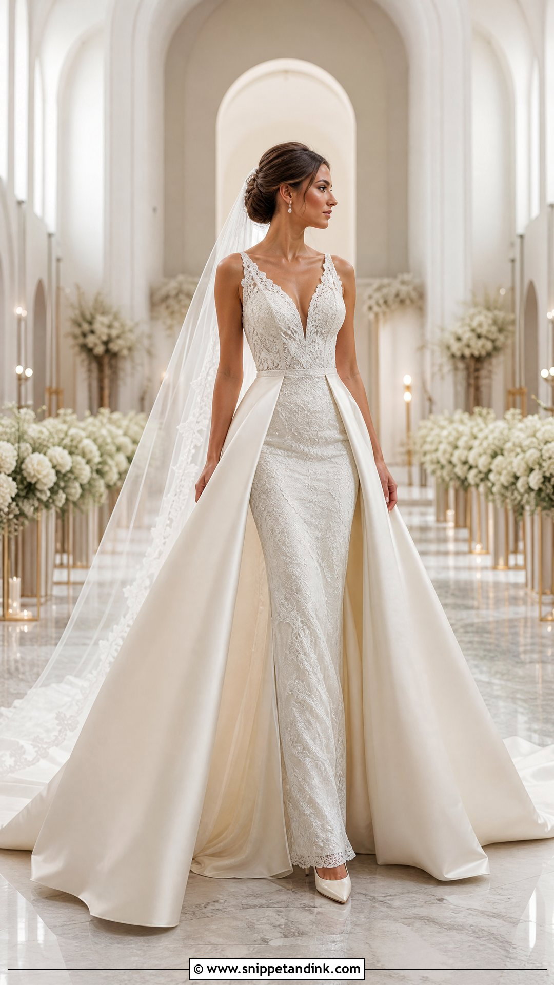 V Neck Wedding Dress With Detachable Overskirt - Snippet and Ink - 20 V Neckline Wedding Dress Ideas