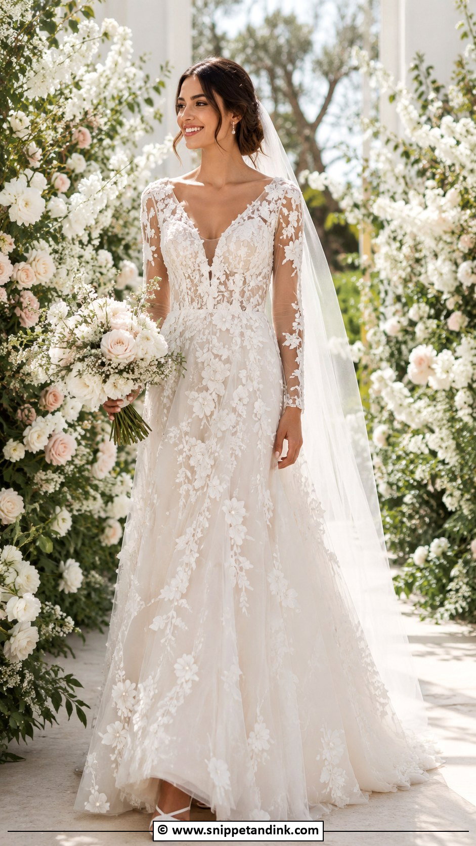 V Neck Wedding Dress With Floral Applique - Snippet and Ink - 30 V Neck Wedding Dress Ideas