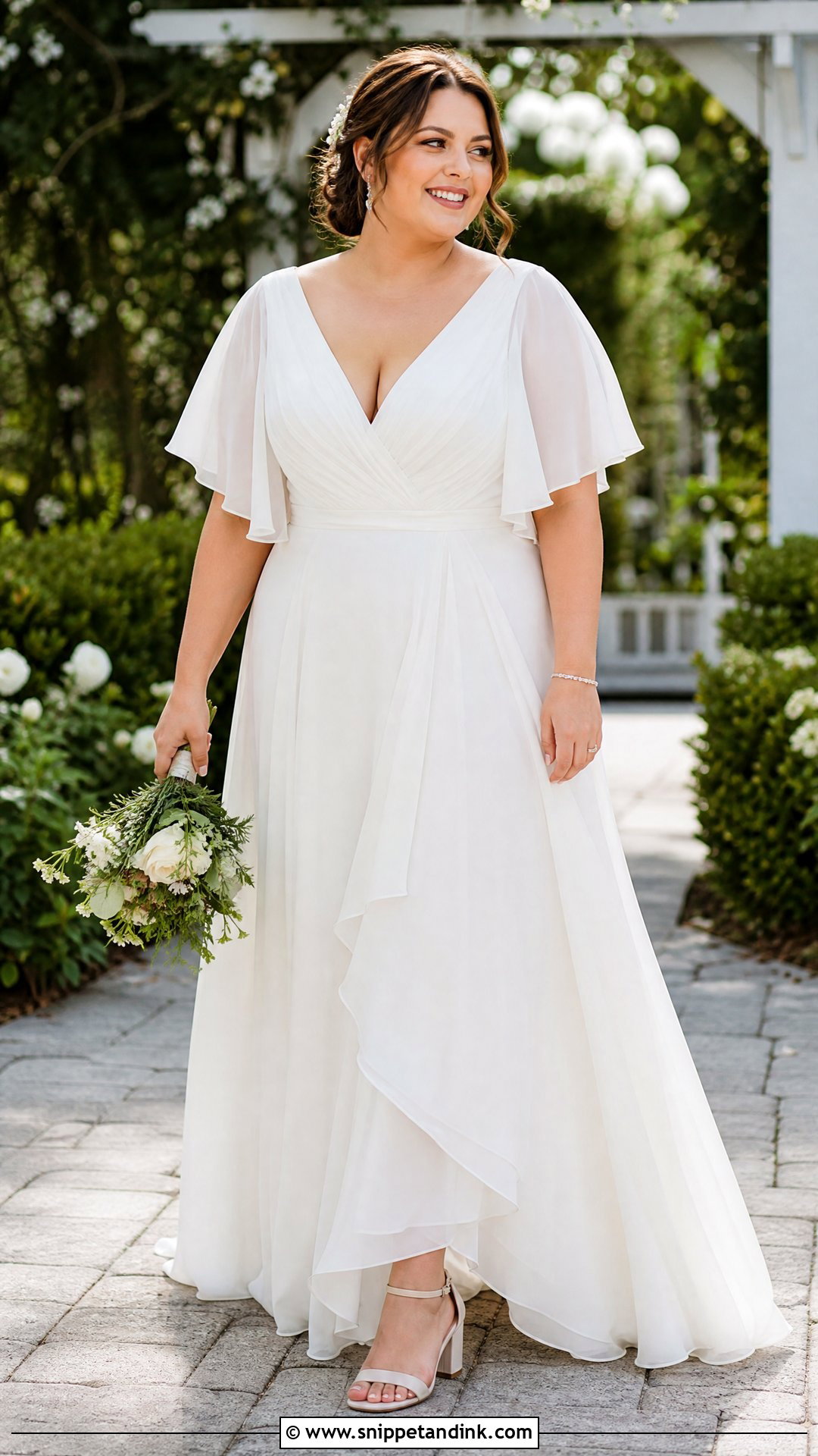 V Neck Wedding Dress With Flutter Sleeves - Snippet and Ink - 20 Wedding Dress for Big Arms Ideas