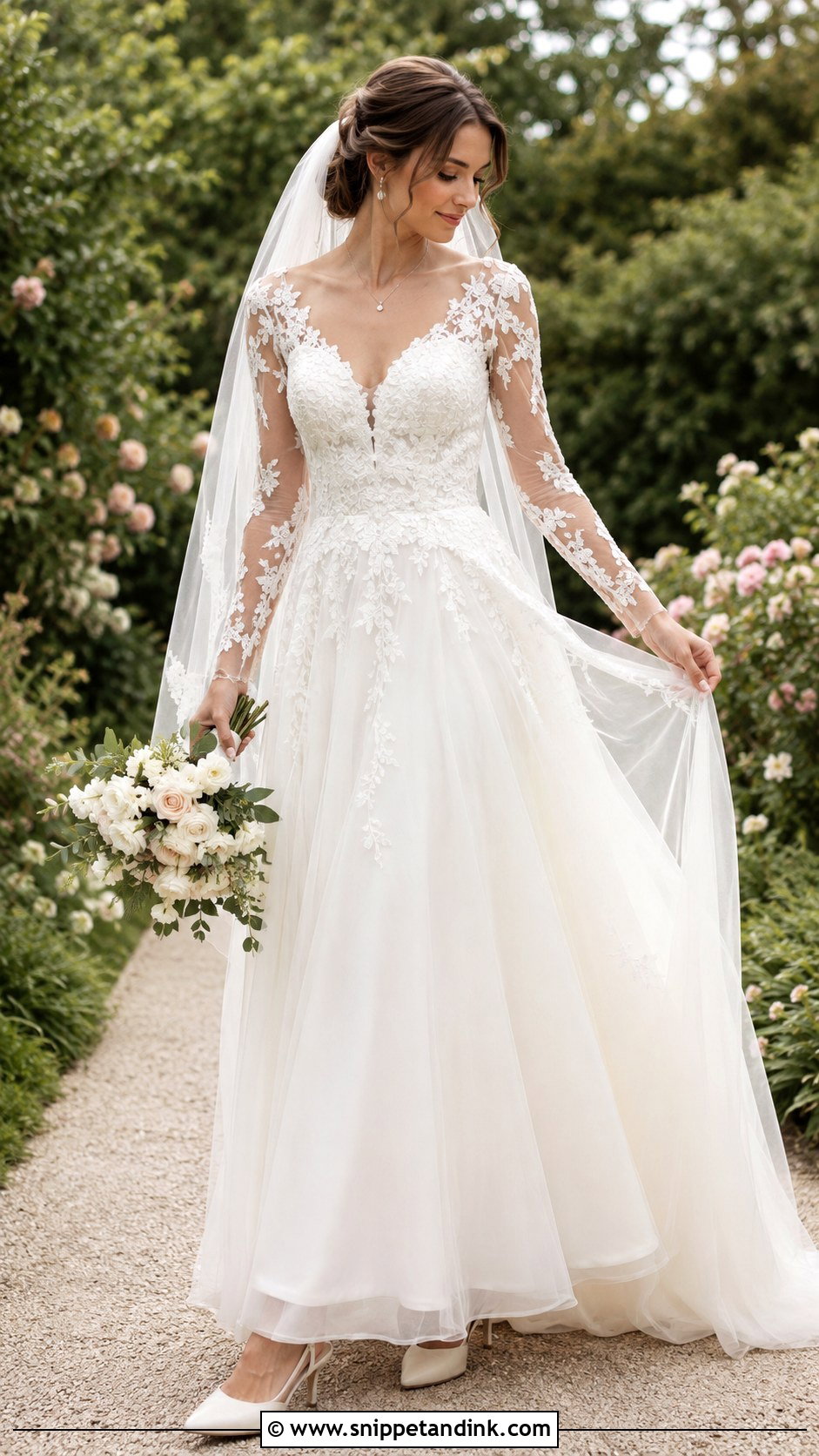 V Neck Wedding Dress With Lace Sleeves - Snippet and Ink - 20 Classic Wedding Dress with Sleeves
