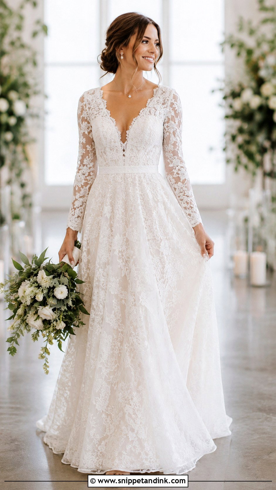 V Neck Wedding Dress With Long Sleeves - Snippet and Ink - 25 Wedding Dress with Long Sleeves