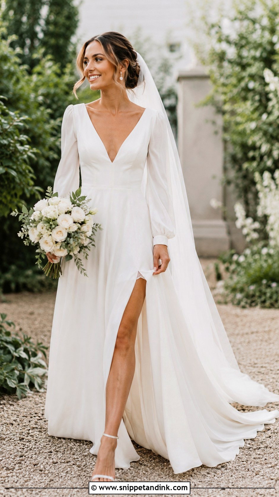 V Neck Wedding Dress With Long Sleeves - Snippet and Ink - 30 Simple Wedding Dress with Sleeves