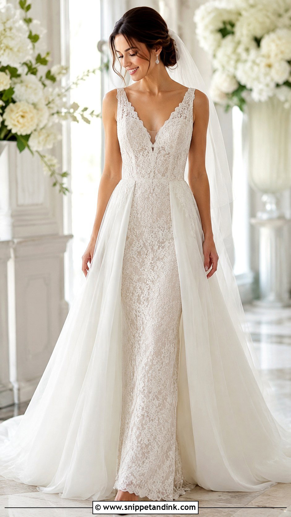 V Neck Wedding Dress With Overskirt - Snippet and Ink - 25 Overskirt Wedding Dress Ideas