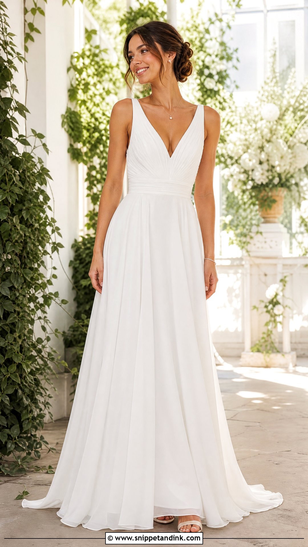 V Neck Wedding Dress With Pearl Pendant Necklace - Snippet and Ink - 20 Pearl Necklace Wedding Dress Ideas