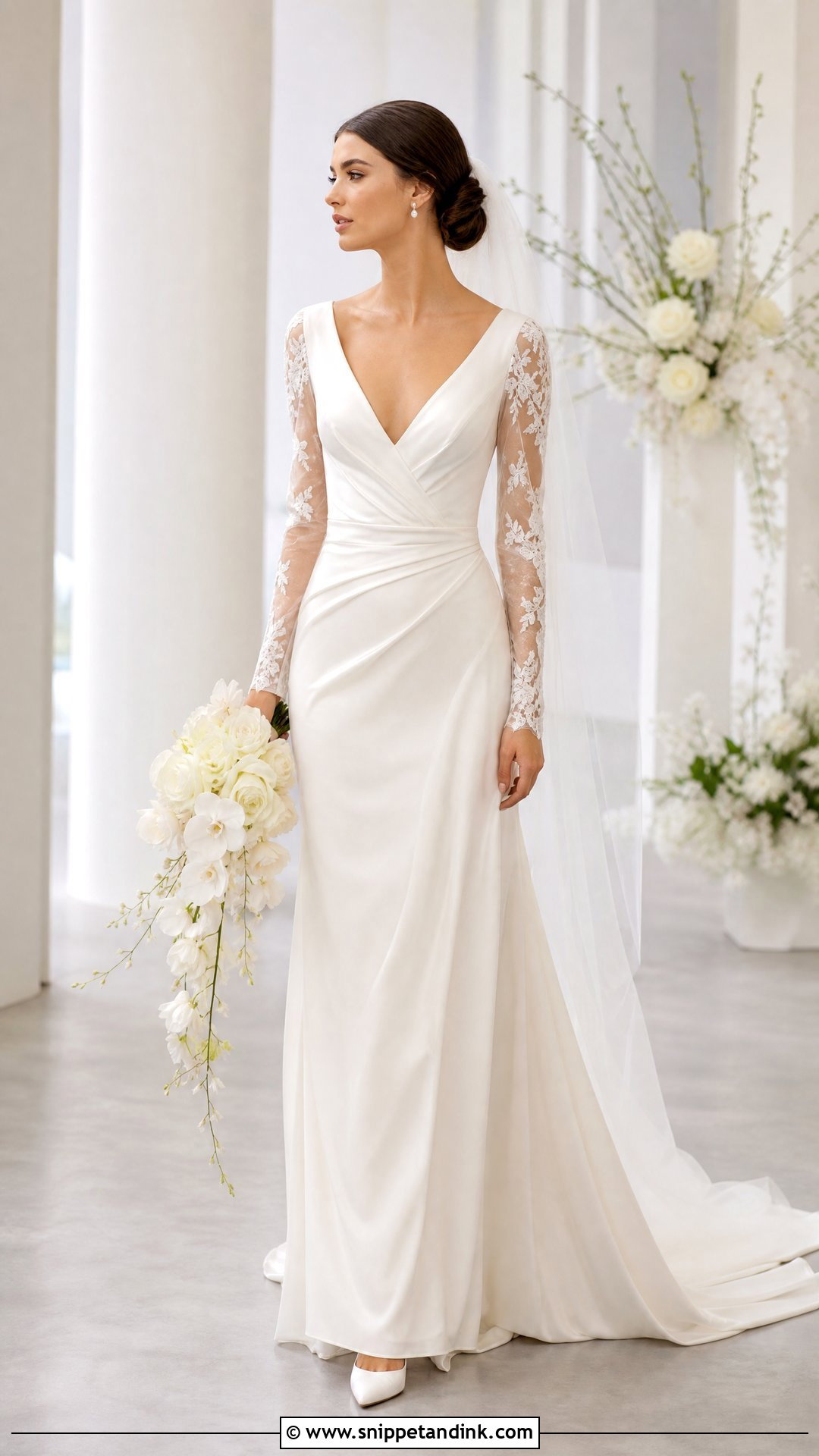 V Neck Wedding Dress With Sheer Sleeves - Snippet and Ink - 20 Wedding Dress with Sheer Sleeves