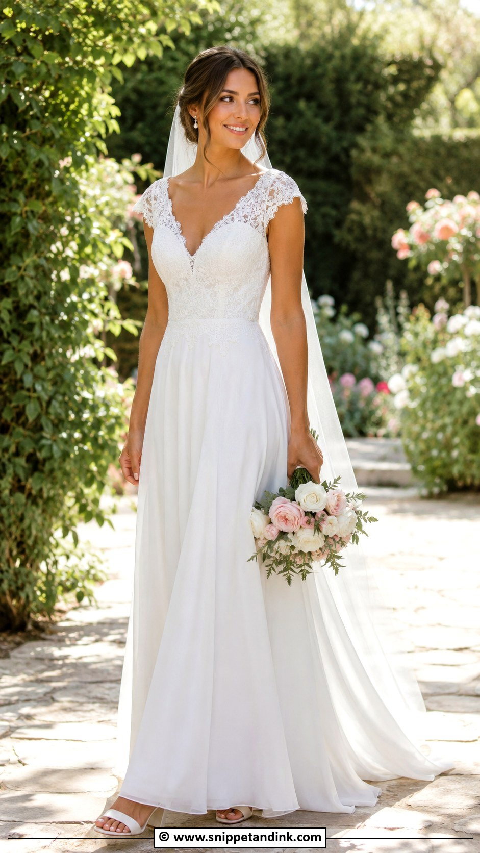 V Neck Wedding Dress With Short Sleeves - Snippet and Ink - 30 V Neck Wedding Dress Ideas