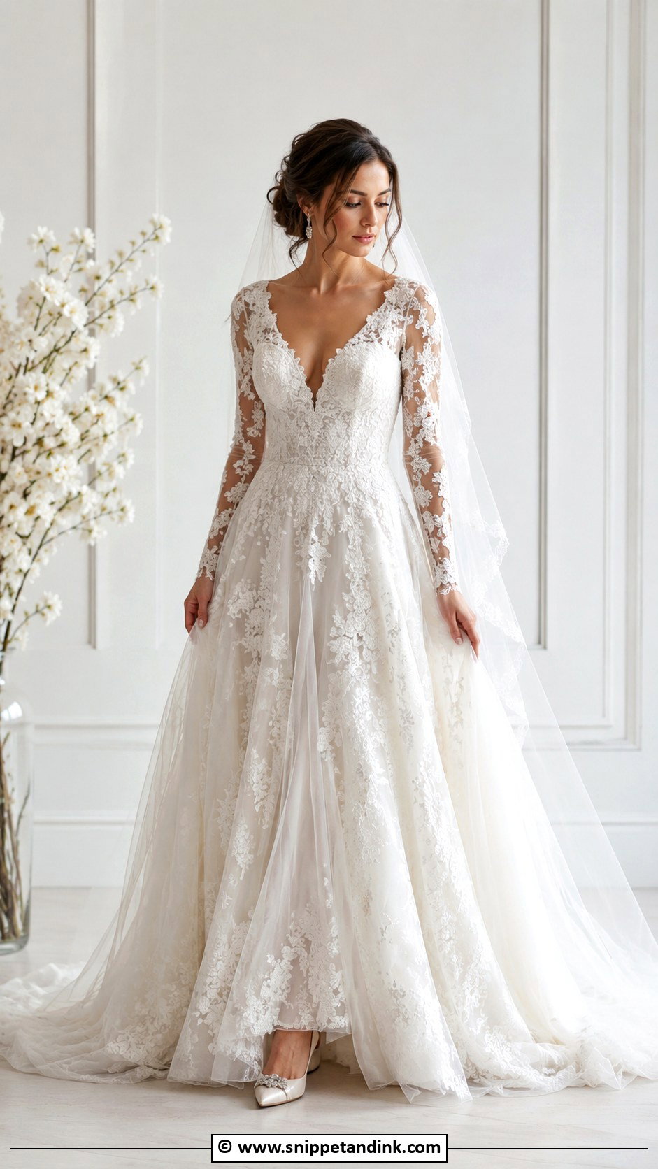 V Neck Wedding Dress With Sleeves - Snippet and Ink - 35 Wedding Dress with Sleeves